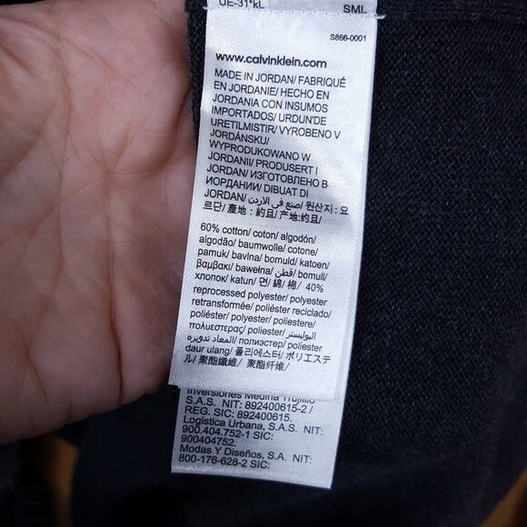 CALVIN KLEIN Sweater Mens Large Dark Gray Pullover Crew Knit Logo Cotton Blend - Picture 4 of 5